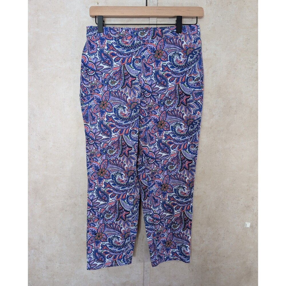 Isaac Mizrahi Live Pants Womens 8P Purple Paisley Crop Pull On Stretch Capri - Picture 2 of 10